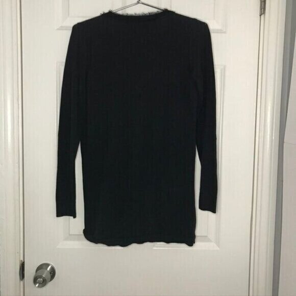 Tahari Cardigan Size Small Black V-Neck Knit Snap Front Ruffled - Picture 3 of 5